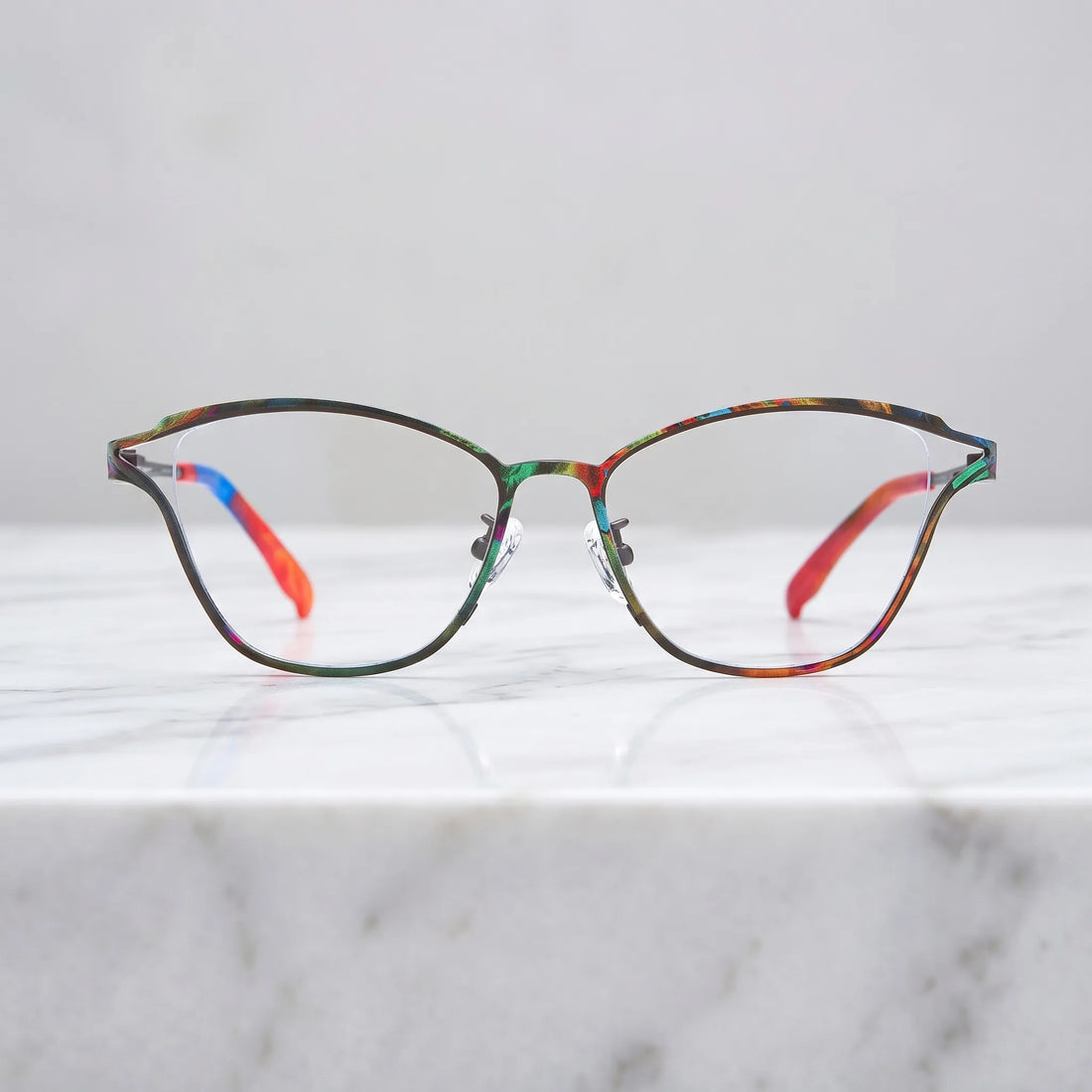 Barledear Dark Prism Tortoise eyeglasses shown in a clean lifestyle front view with dark multicolor mosaic frame detail