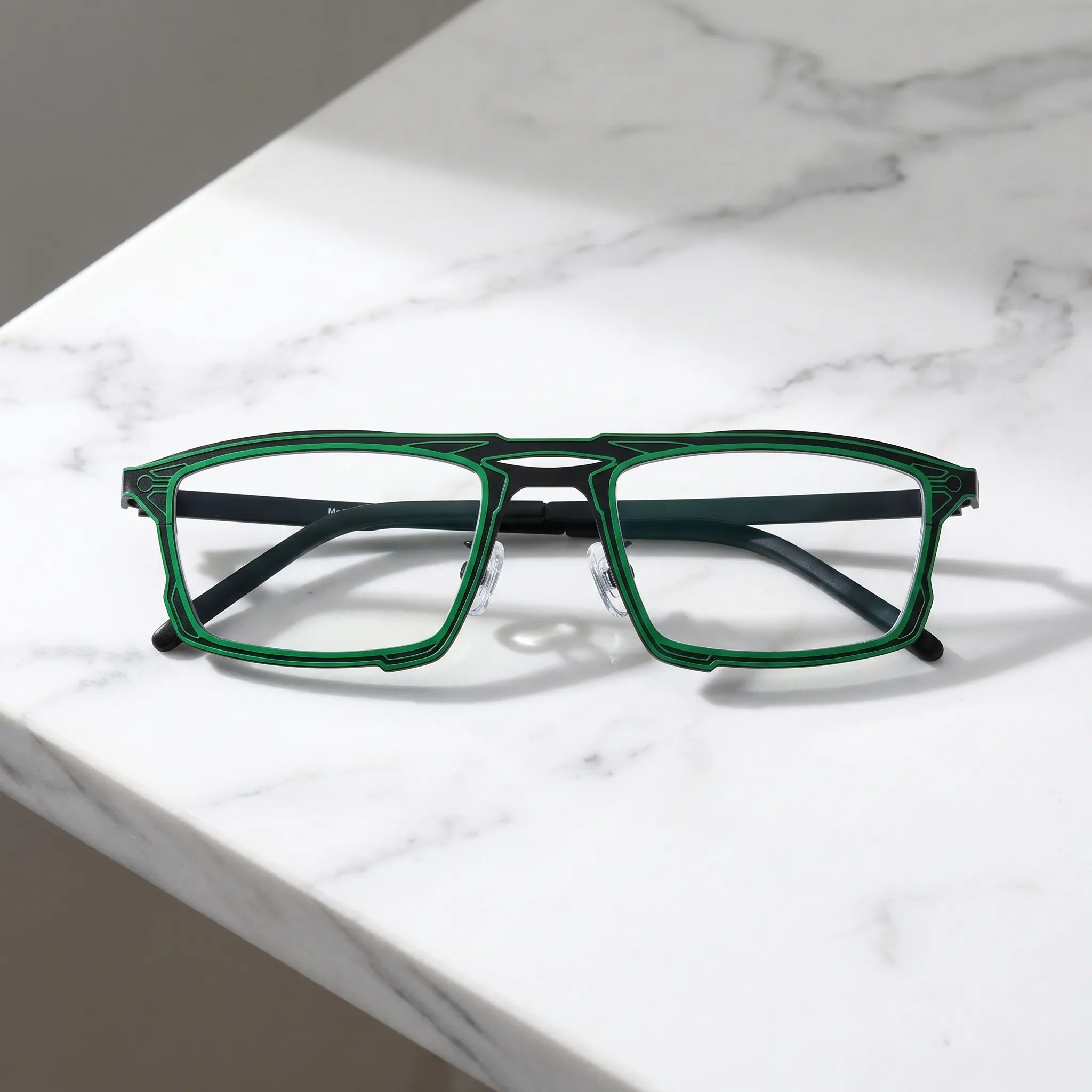 Barledear Electric Ivy Black eyeglasses folded display showing slim titanium frame and temple design