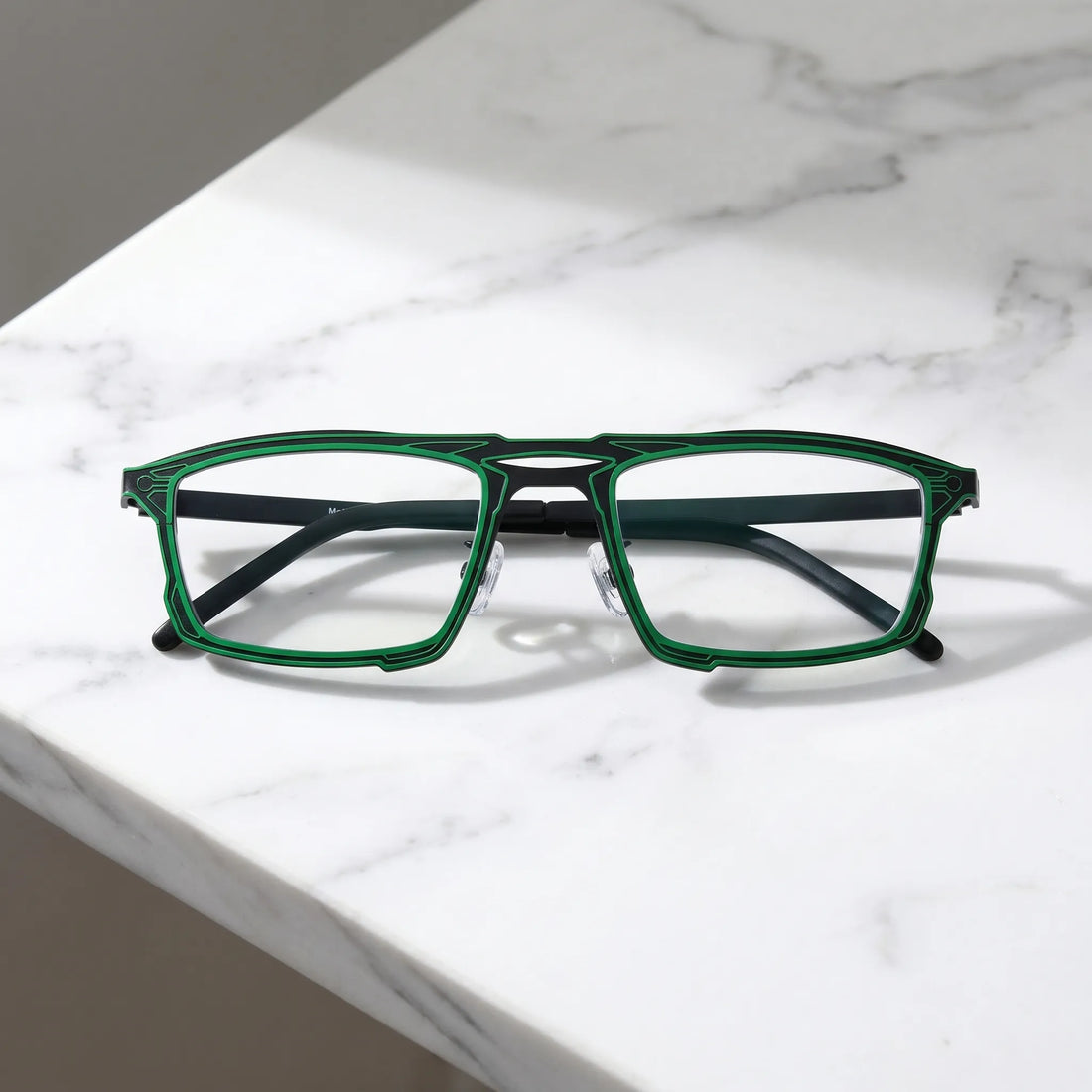 Barledear Electric Ivy Black eyeglasses folded display showing slim titanium frame and temple design