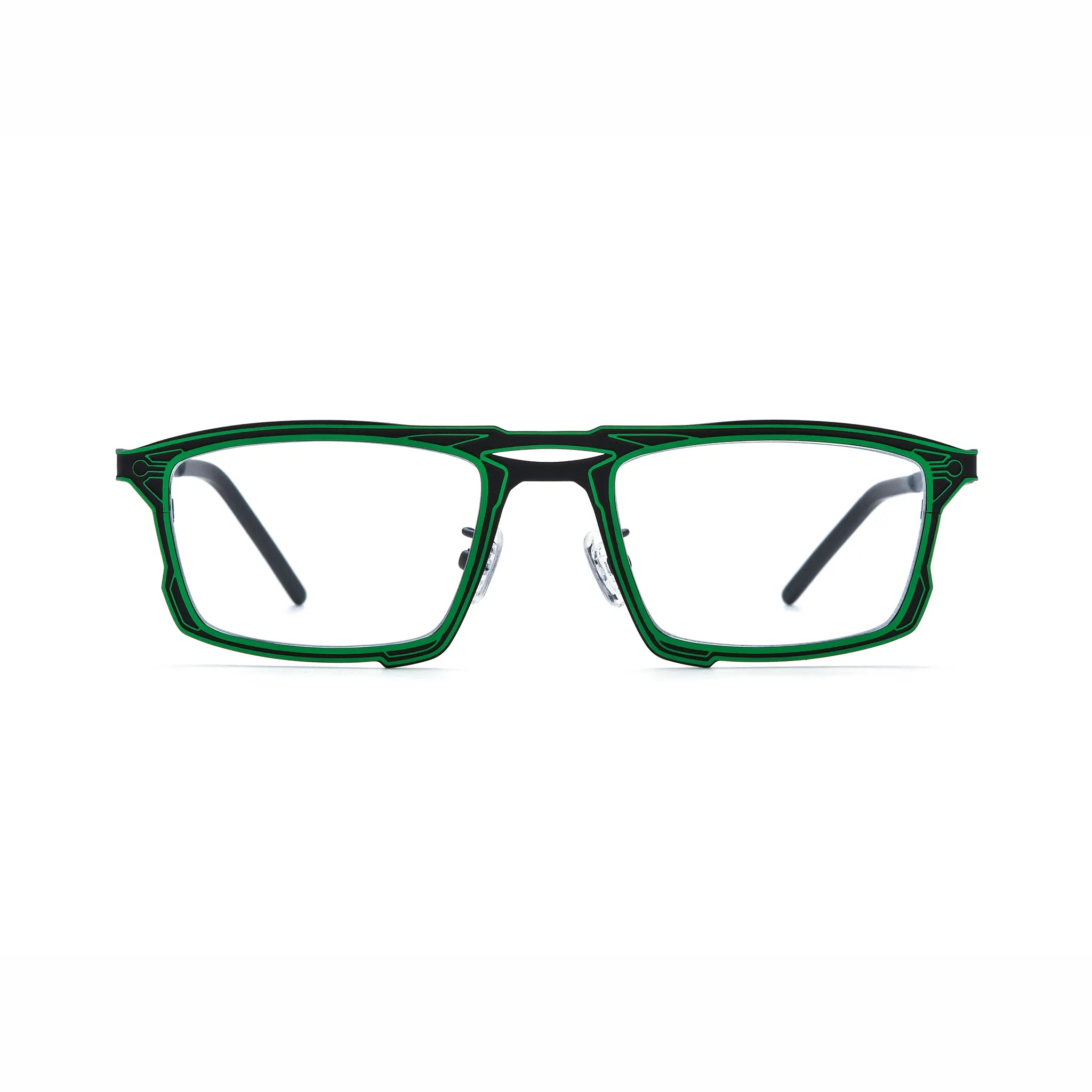 Barledear Electric Ivy Black eyeglasses front view with lightweight square pure titanium frame and futuristic geometric line detailing