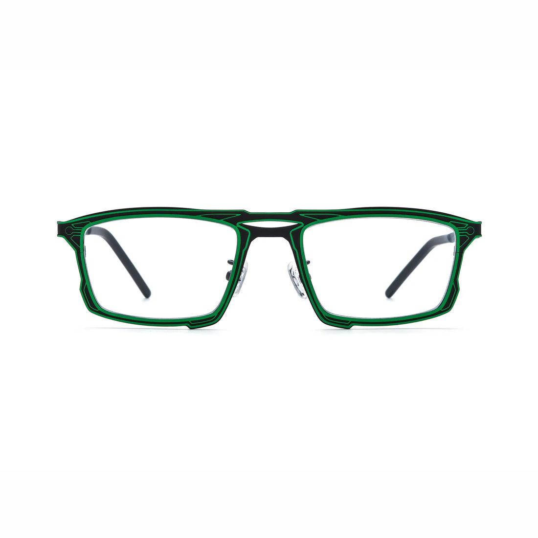 Barledear Electric Ivy Black eyeglasses front view with lightweight square pure titanium frame and futuristic geometric line detailing