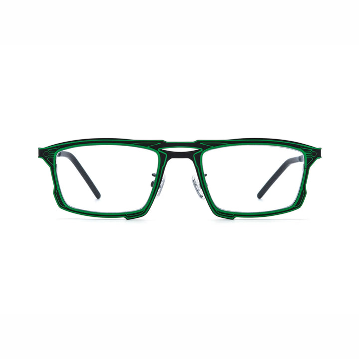 Barledear Electric Ivy Black eyeglasses front view with lightweight square pure titanium frame and futuristic geometric line detailing