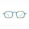 Barledear Electric Mosaic Blue eyeglasses front view with lightweight geometric acetate titanium frame