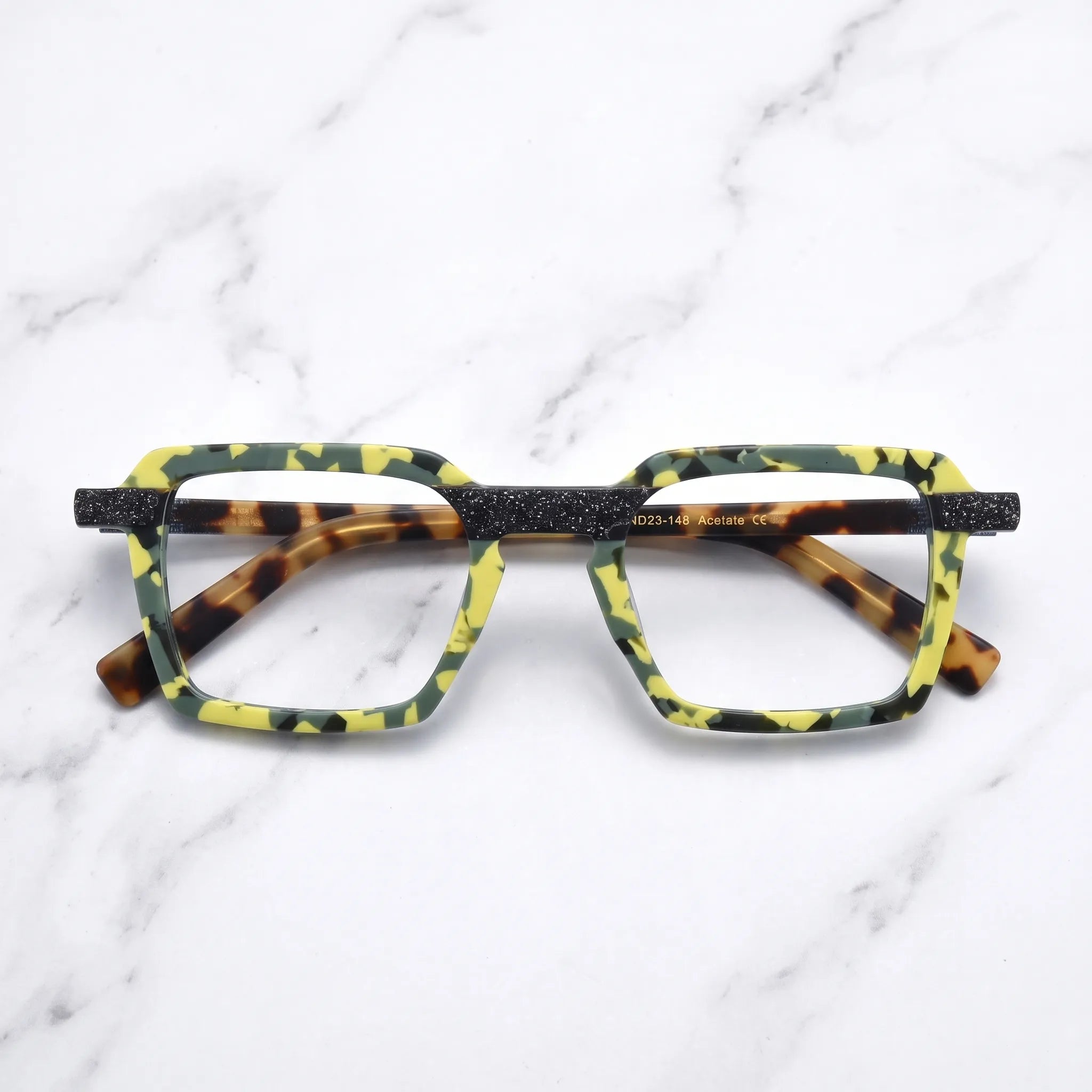 Barledear Electric Moss Tortoise eyeglasses folded display showing the patterned frame and tortoise temples