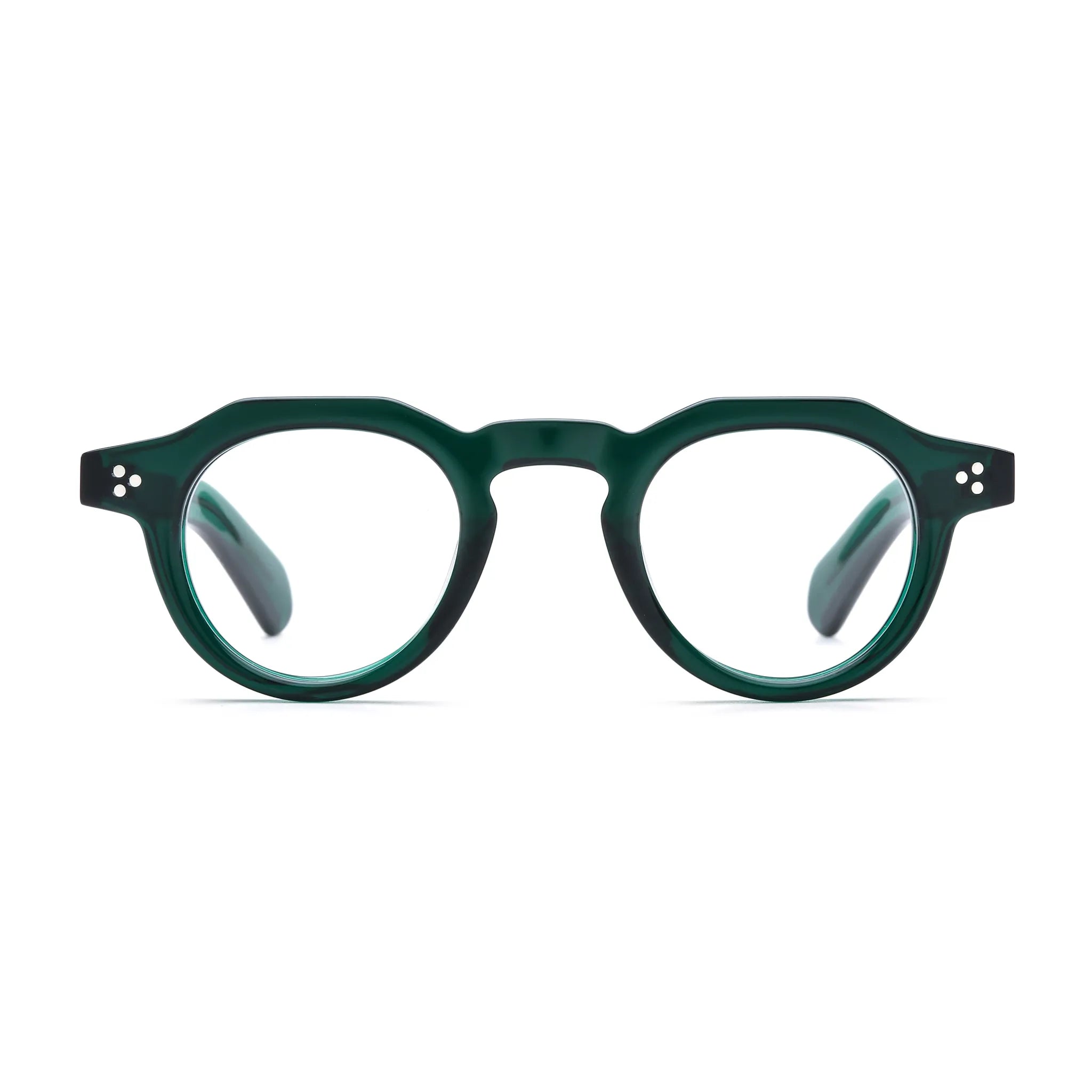 Barledear Forest Emerald retro geometric acetate eyeglasses with translucent emerald acetate and a sculpted keyhole bridge