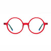 Barledear Frosted Ruby Teal round acetate eyeglasses front view with lightweight full-rim frame and bold frosted red finish