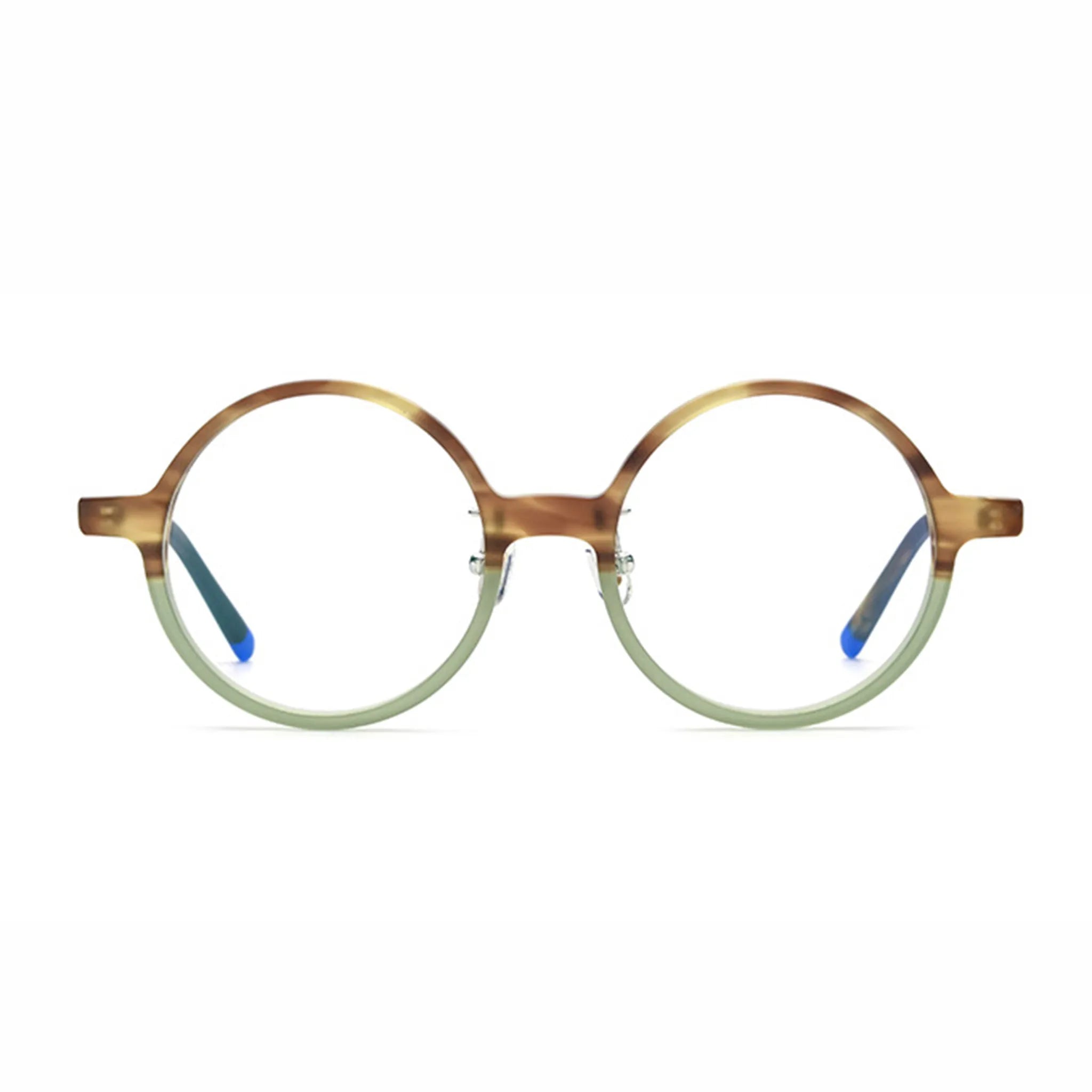 Barledear Frosted Sage Tortoise round acetate eyeglasses front view with lightweight full-rim frame and soft frosted finish