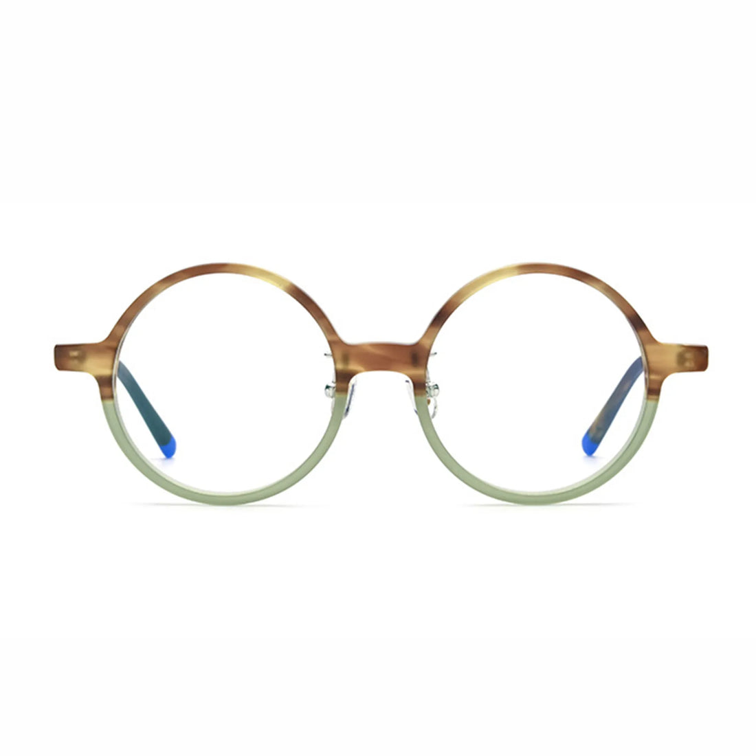 Barledear Frosted Sage Tortoise round acetate eyeglasses front view with lightweight full-rim frame and soft frosted finish