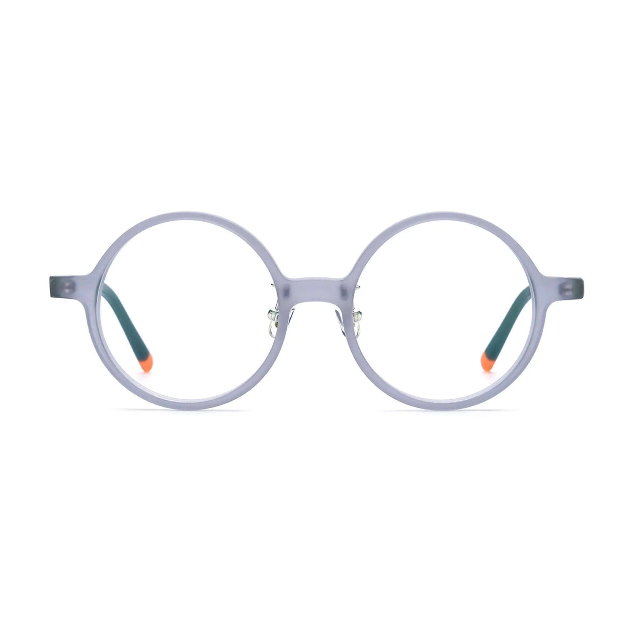 Barledear Frosted Smoke Ember round acetate eyeglasses front view with lightweight full-rim frame and soft frosted gray finish