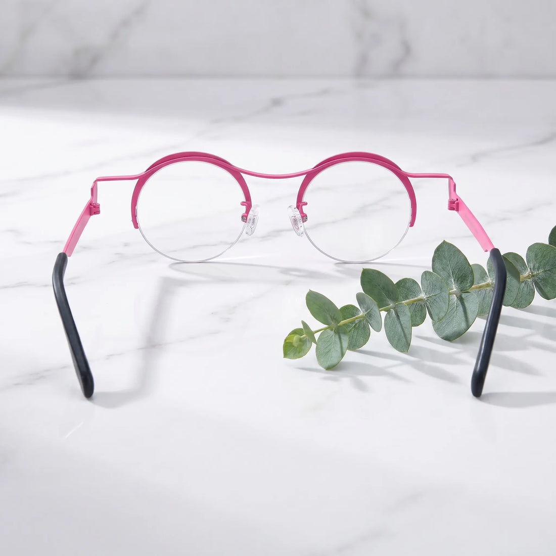 Barledear Fuchsia Marble eyeglasses back view showing adjustable silicone nose pads, temple shape, and lightweight frame structure