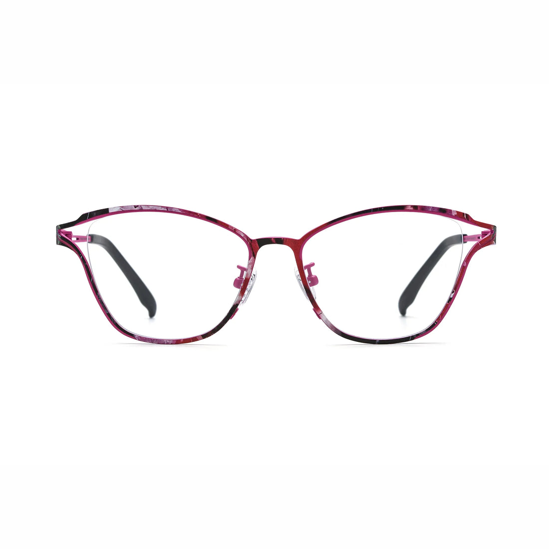 Barledear Fuchsia Mosaic eyeglasses front view with lightweight pure titanium butterfly cat-eye full-rim frame