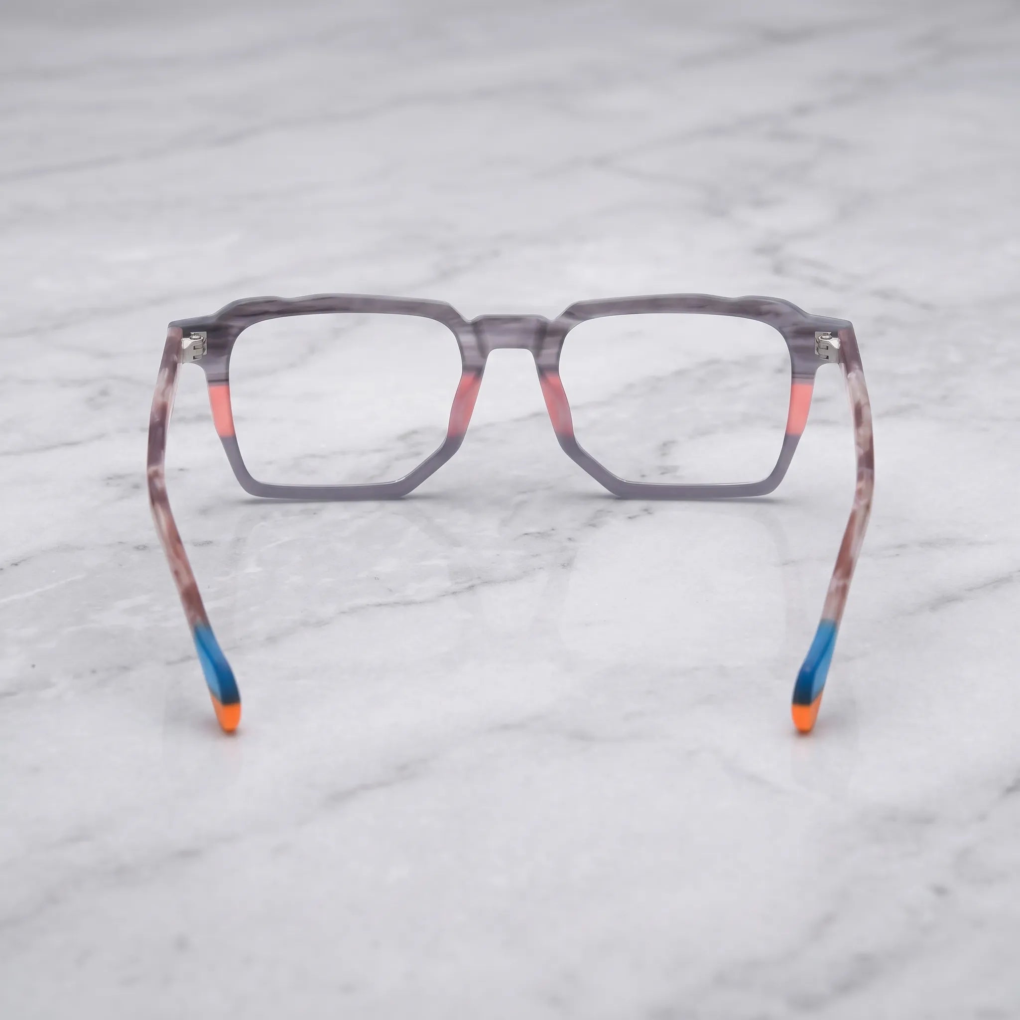 Barledear Graphite Blush eyeglasses back view showing integrated nose pads metal hinges and full-rim structure