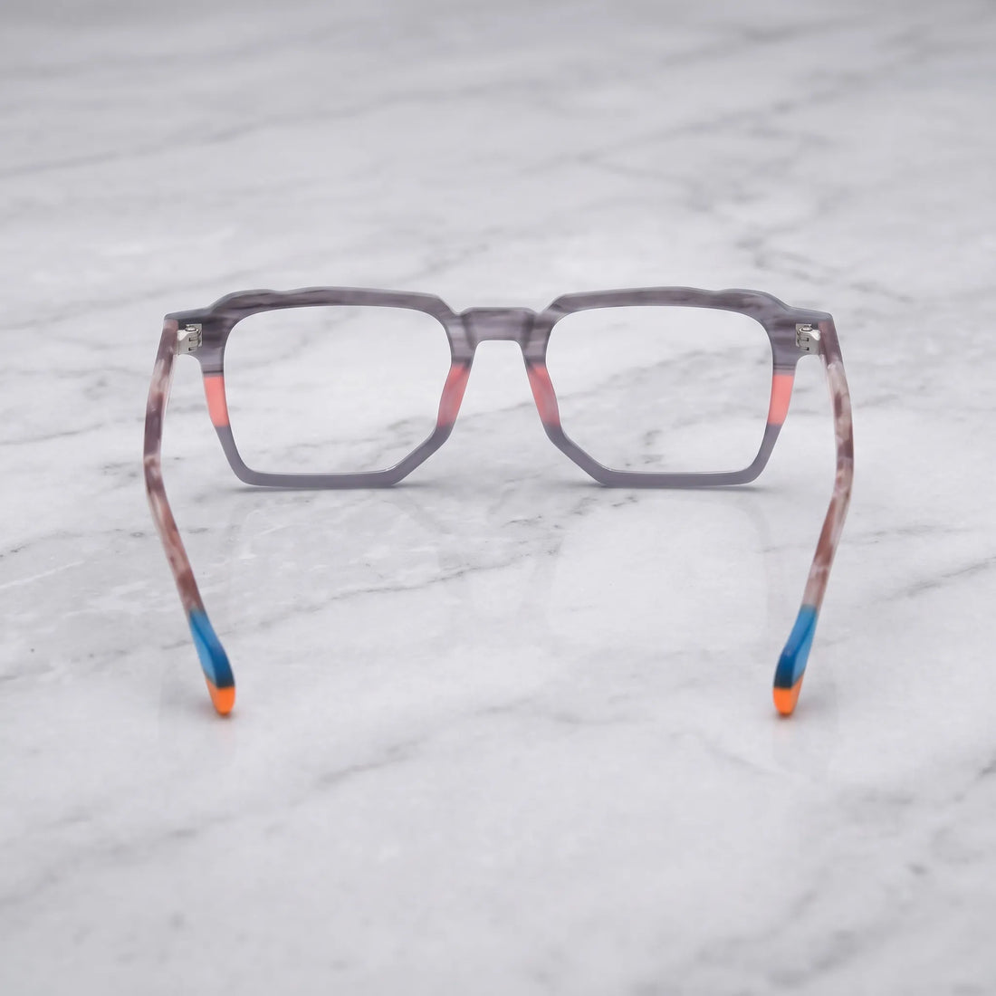Barledear Graphite Blush eyeglasses back view showing integrated nose pads metal hinges and full-rim structure