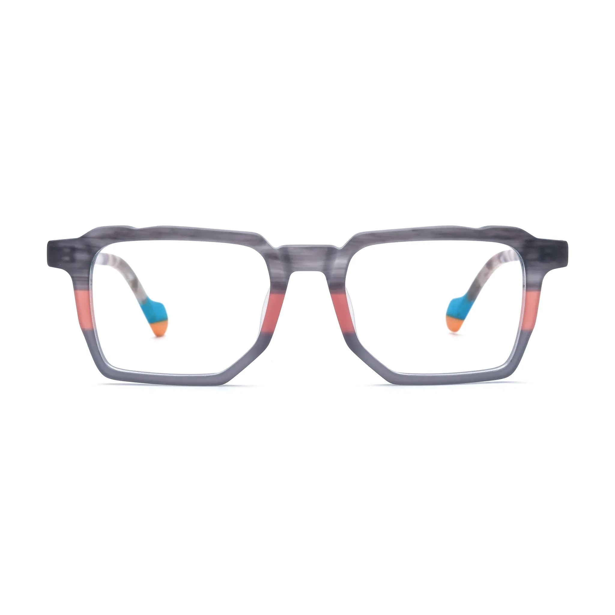 Barledear Graphite Blush square acetate eyeglasses front view with a matte gray and coral color-block frame