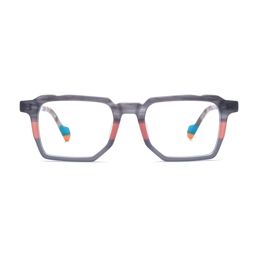 Barledear Graphite Blush square acetate eyeglasses front view with a matte gray and coral color-block frame