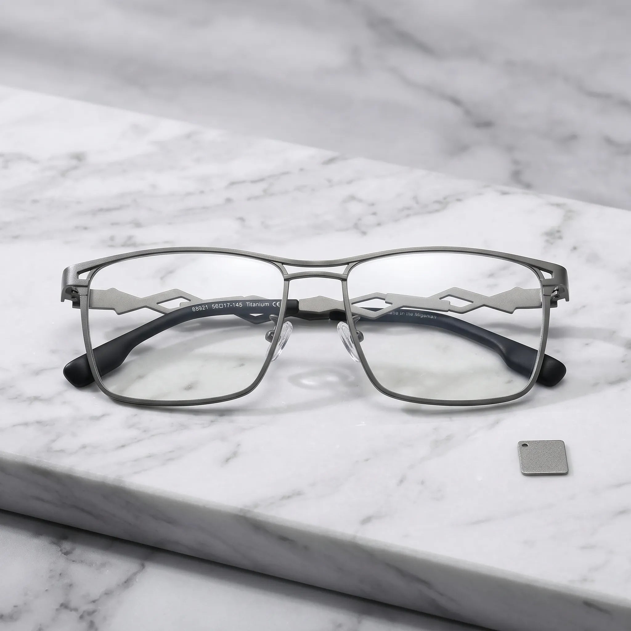 Barledear Graphite Gunmetal eyeglasses folded display showing slim titanium frame and black temple tips