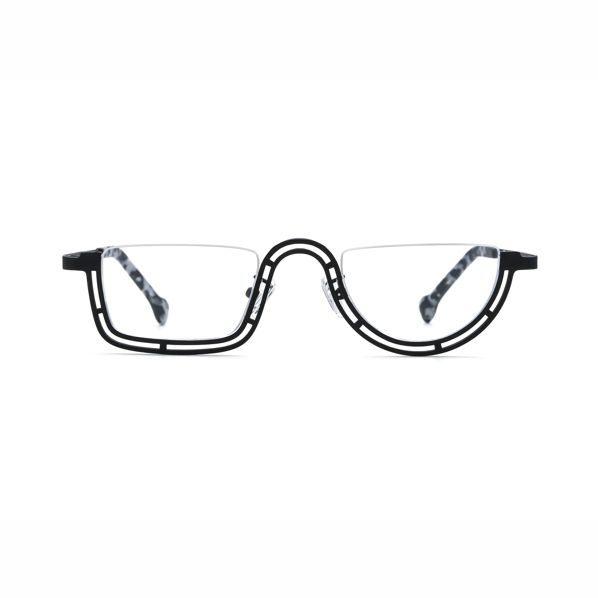 Barledear Graphite Mosaic Black eyeglasses front view with lightweight geometric titanium semi-rim frame