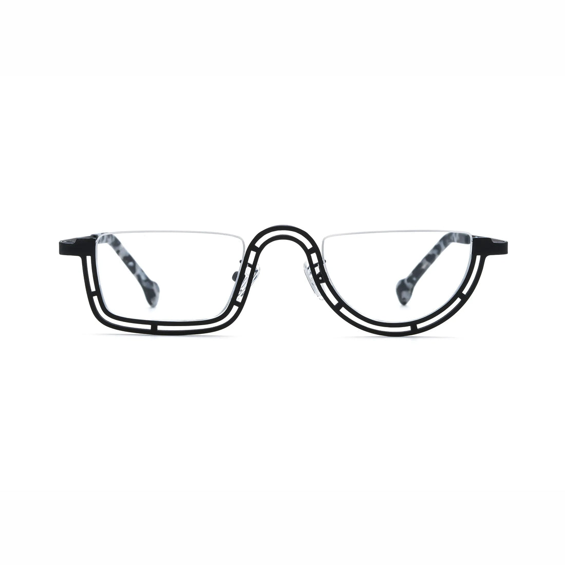 Barledear Graphite Mosaic Black eyeglasses front view with lightweight geometric titanium semi-rim frame