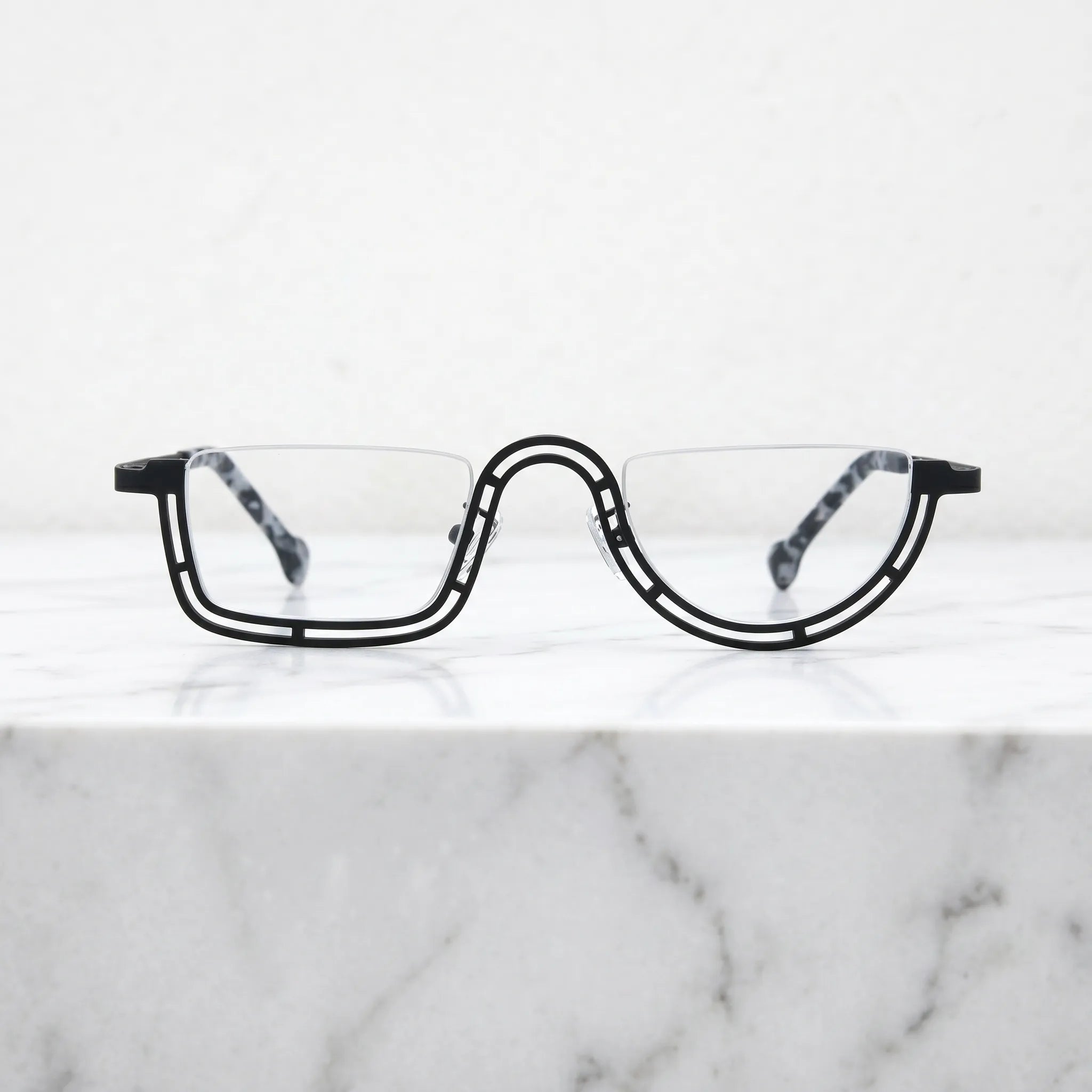 Barledear Graphite Mosaic Black eyeglasses shown in a clean lifestyle front view