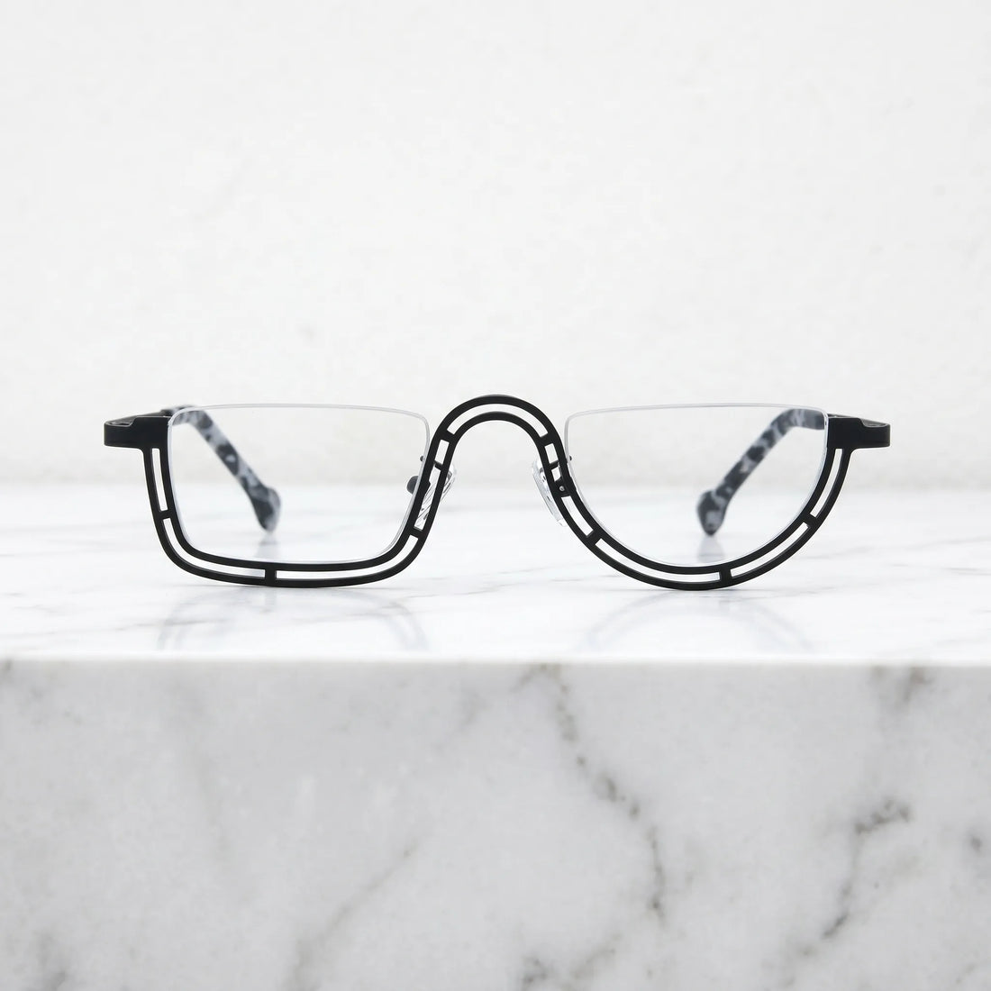 Barledear Graphite Mosaic Black eyeglasses shown in a clean lifestyle front view