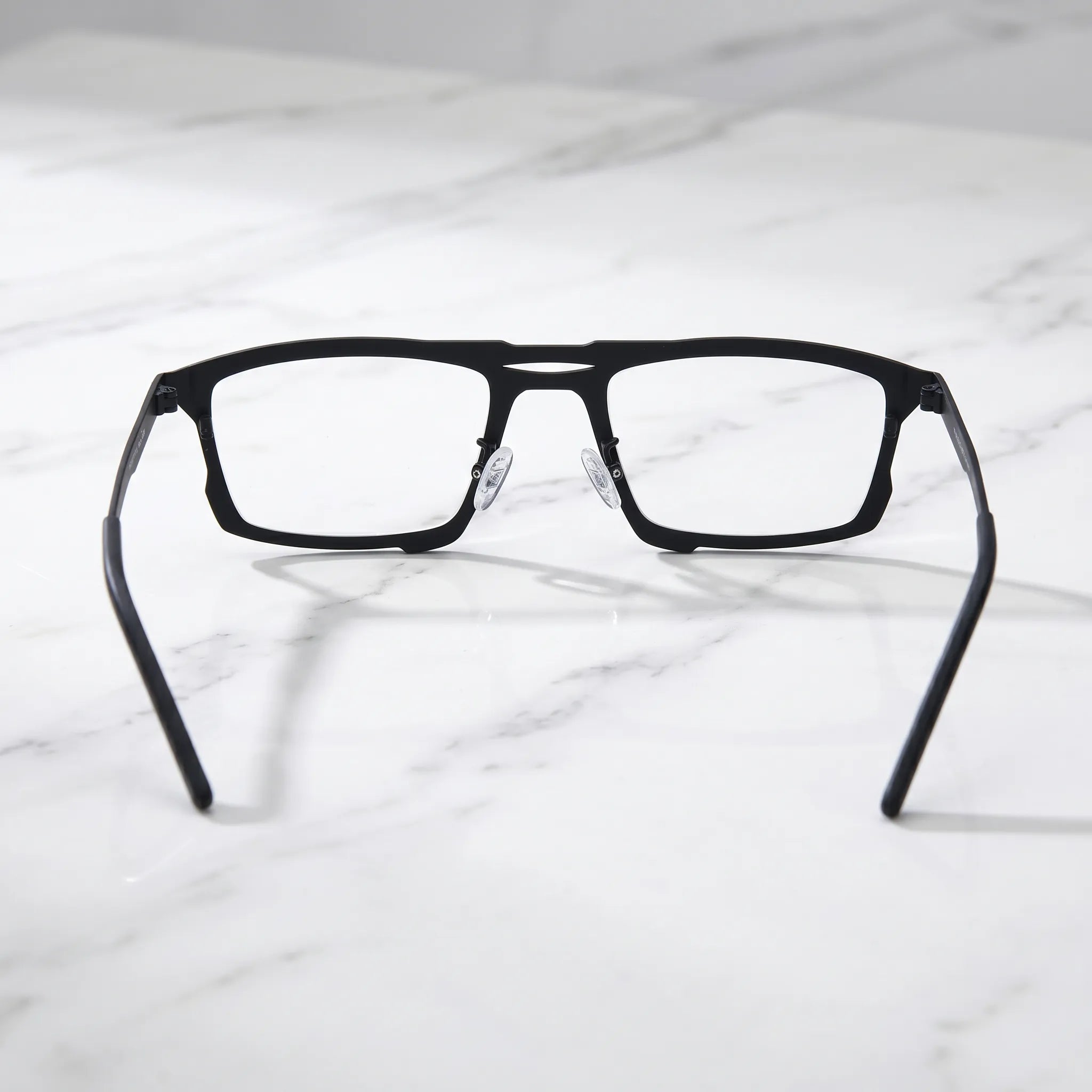 Barledear Graphite Noir eyeglasses back view showing full-rim square frame structure and curved temple tips