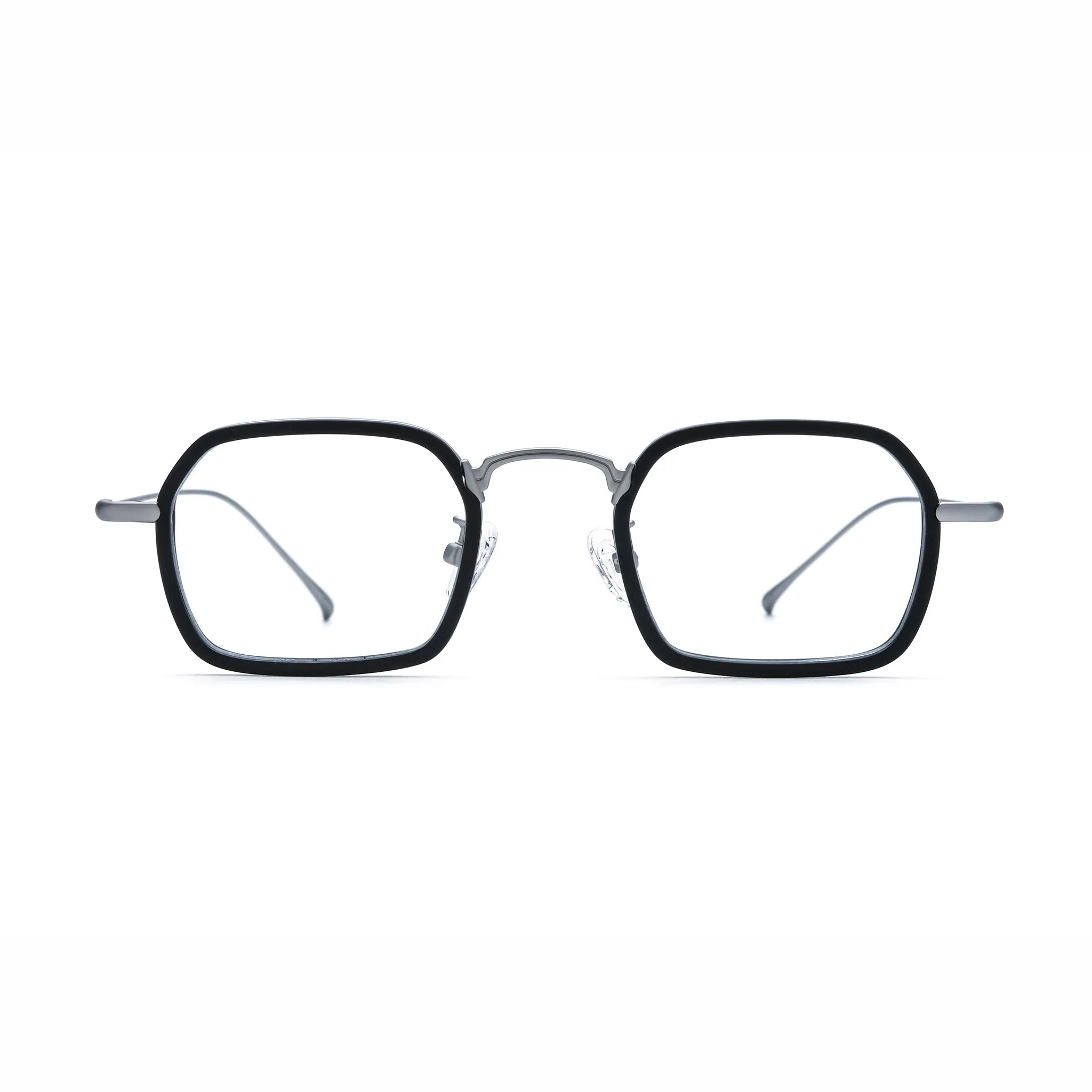 Barledear Graphite Titanium Silver eyeglasses front view with lightweight geometric acetate titanium frame