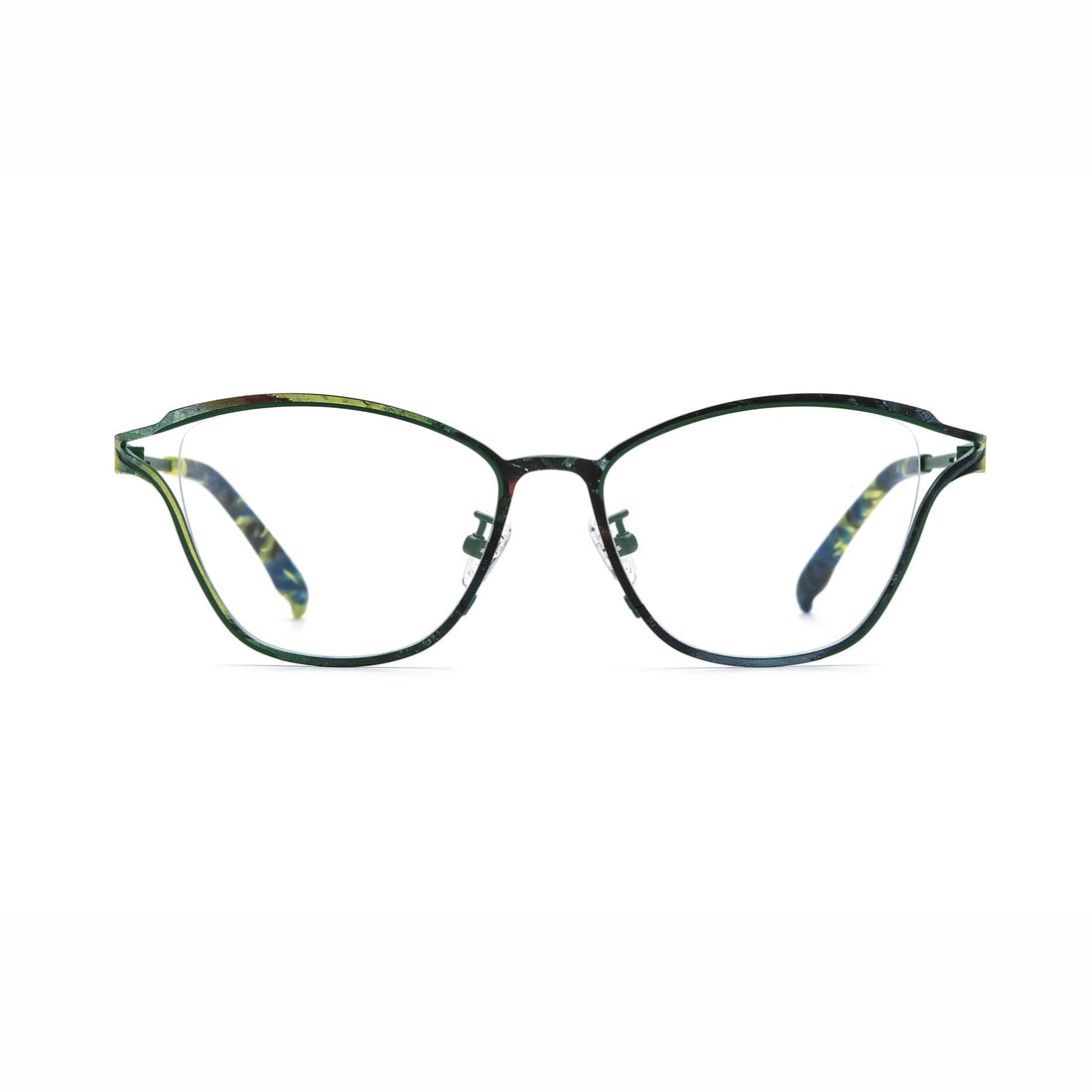 Barledear Green Mosaic eyeglasses front view with lightweight pure titanium butterfly cat-eye full-rim frame