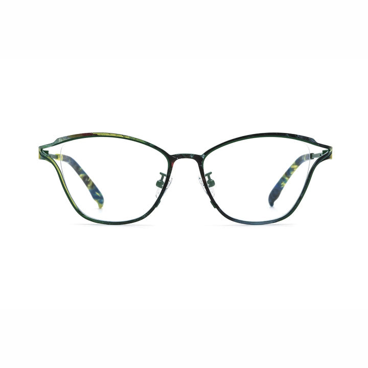 Barledear Green Mosaic eyeglasses front view with lightweight pure titanium butterfly cat-eye full-rim frame