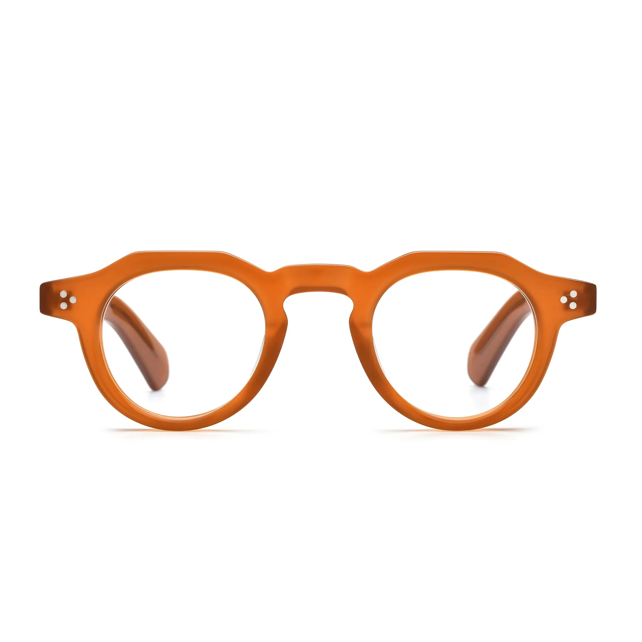 Barledear Honey Amber retro geometric acetate eyeglasses with warm translucent amber acetate and a sculpted keyhole bridge