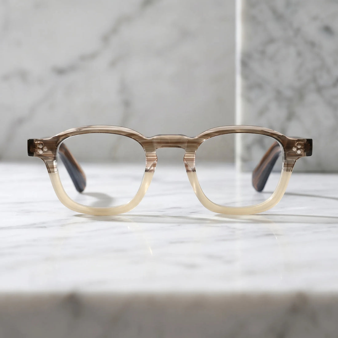 Barledear Honey Crystal Brown eyeglasses shown in a clean lifestyle front view with translucent brown acetate styling