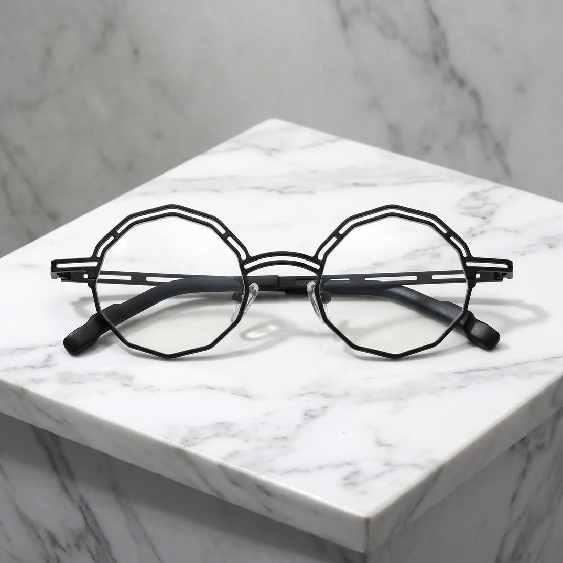 Barledear Ink Noir eyeglasses folded display showing frame and temple design