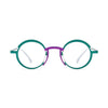 Barledear Jade Green Violet Purple eyeglasses front view with a lightweight pure titanium round frame and color-block bridge design