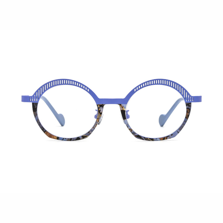 Barledear Lavender Mosaic eyeglasses front view with lightweight geometric oval pure titanium full-rim frame and decorative slotted browline