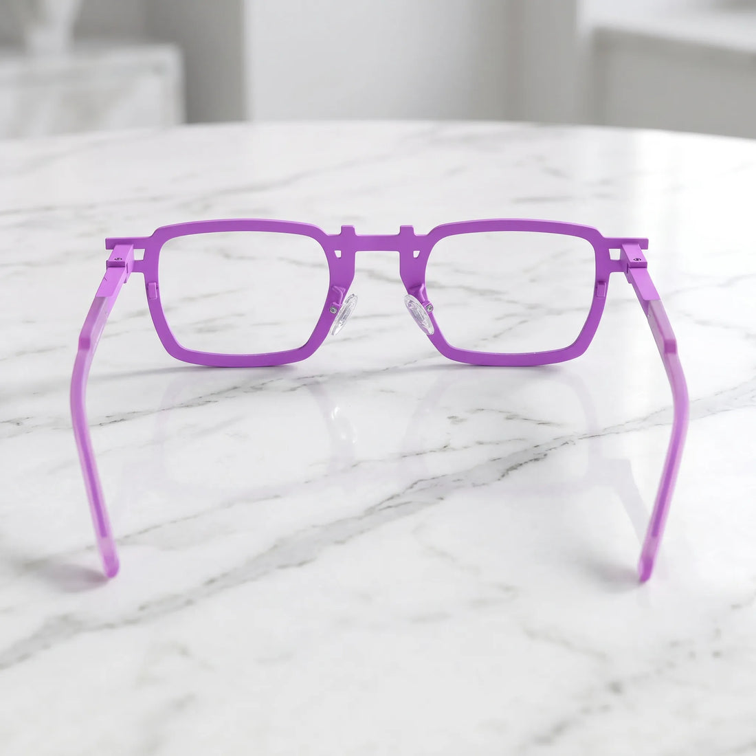 Barledear Lavender Rose Mosaic eyeglasses back view showing temple shape, full-rim square frame, and soft mosaic color finish