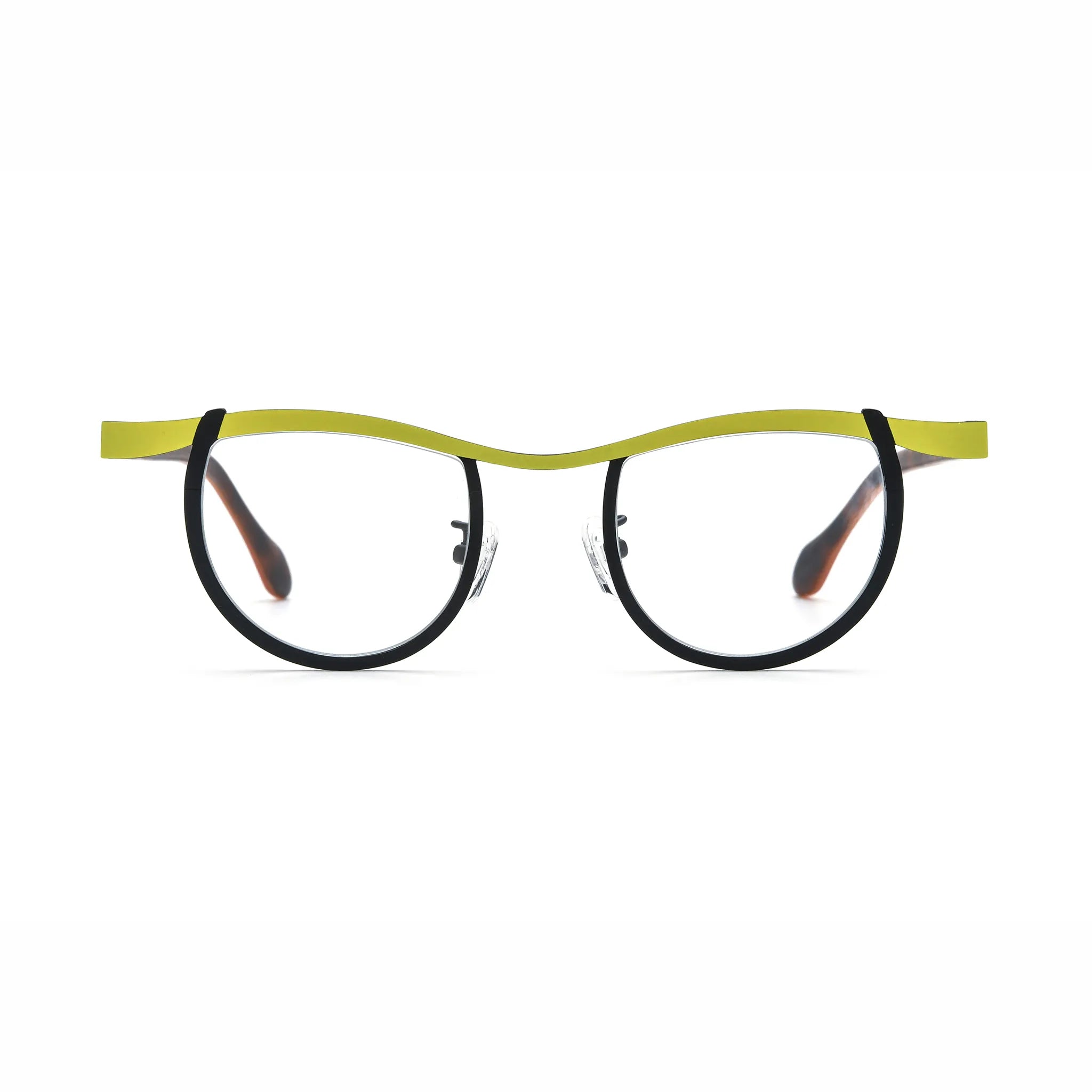 Barledear Lemon Noir Amber eyeglasses front view with lightweight butterfly titanium frame
