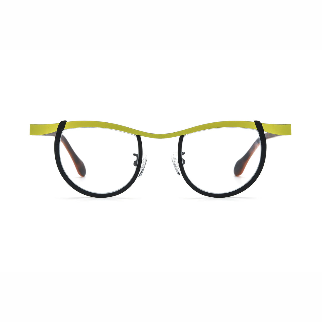 Barledear Lemon Noir Amber eyeglasses front view with lightweight butterfly titanium frame