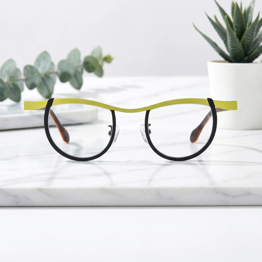 Barledear Lemon Noir Amber eyeglasses shown in a clean lifestyle front view