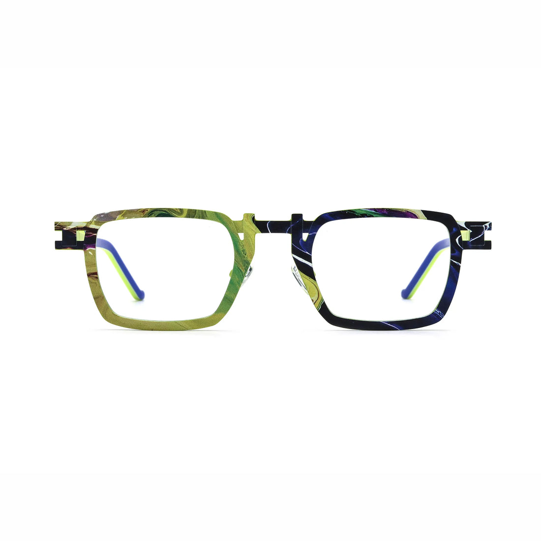 Barledear Lime Cobalt Mosaic eyeglasses front view with lightweight geometric square titanium full-rim frame and adjustable nose pads