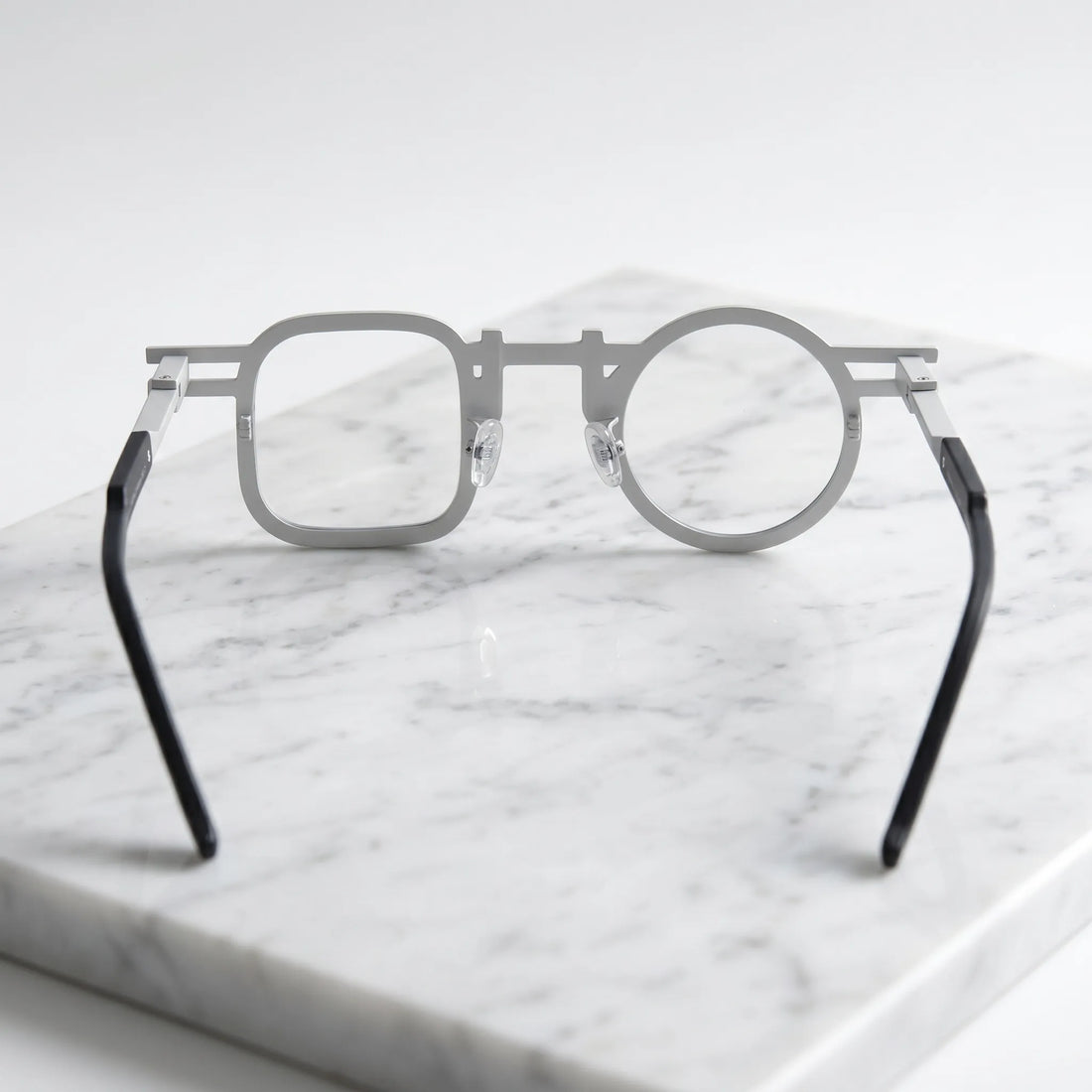 Barledear Marble White eyeglasses back view showing temple shape, bridge detail, and full-rim frame structure