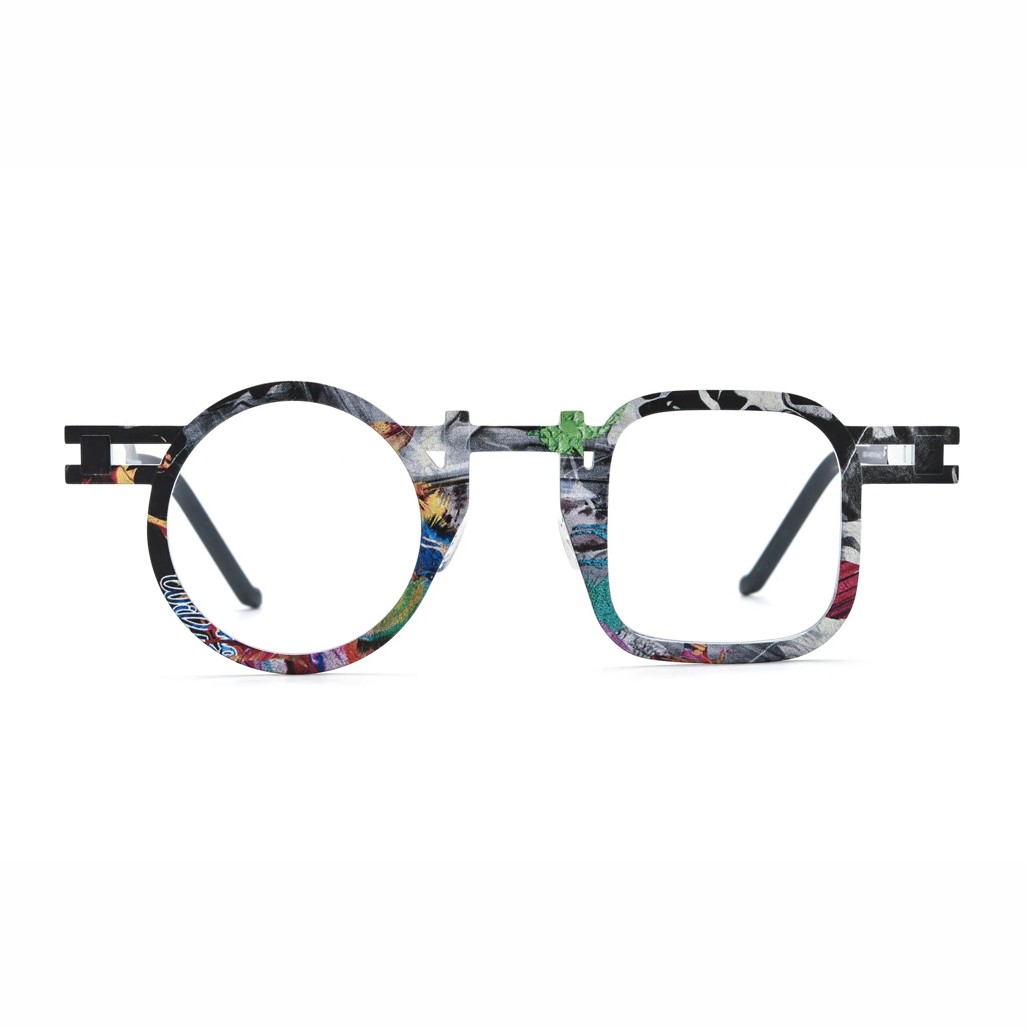 Barledear Marble White eyeglasses front view with asymmetric round-square pure titanium full-rim frame