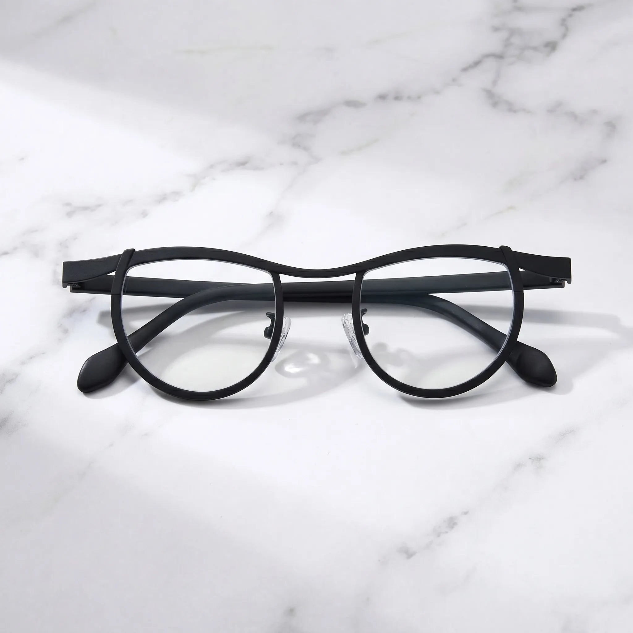 Barledear Matte Charcoal Black eyeglasses folded display showing frame and temple design