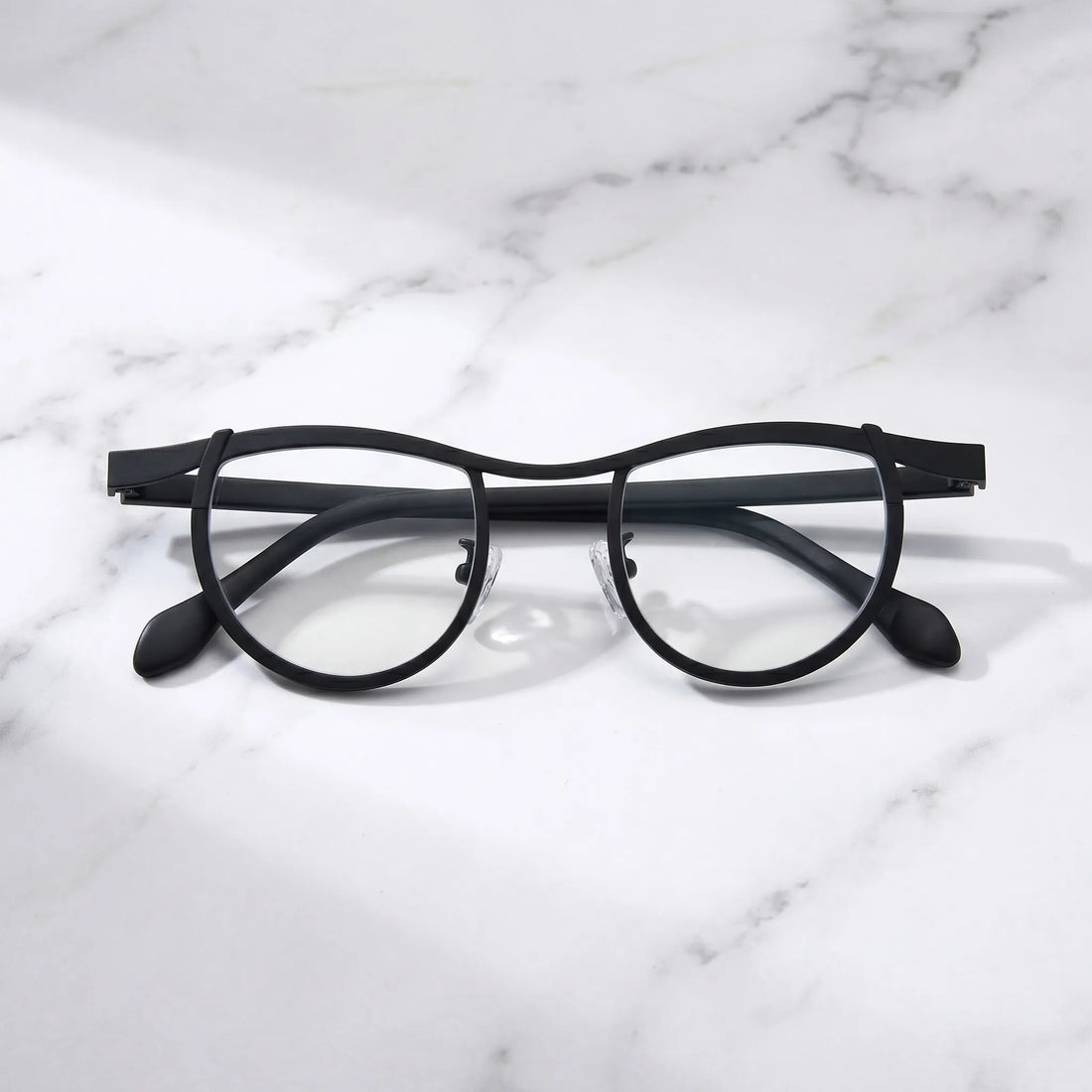 Barledear Matte Charcoal Black eyeglasses folded display showing frame and temple design