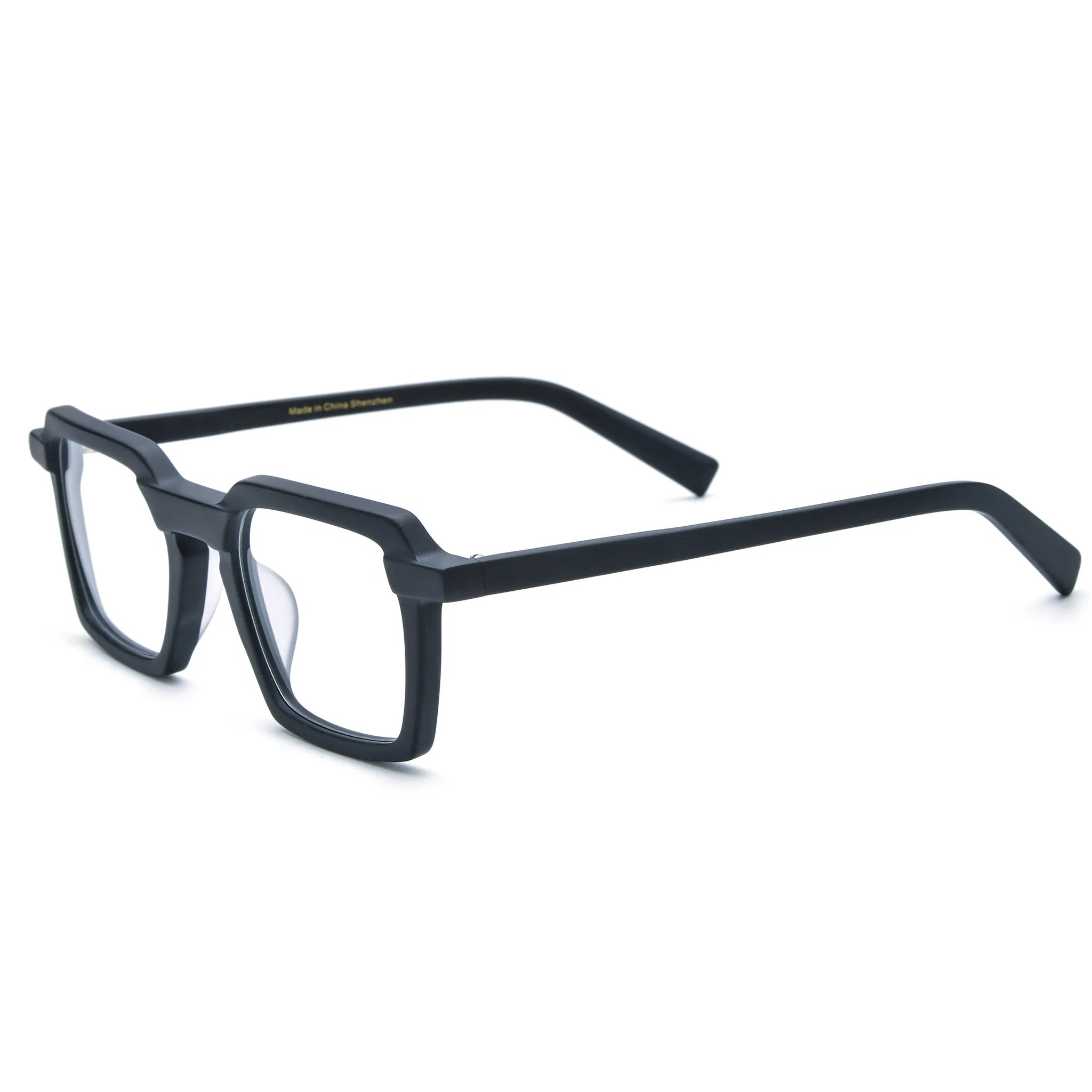 Barledear Matte Onyx square eyeglasses angled side view showing the matte acetate frame and slim temples