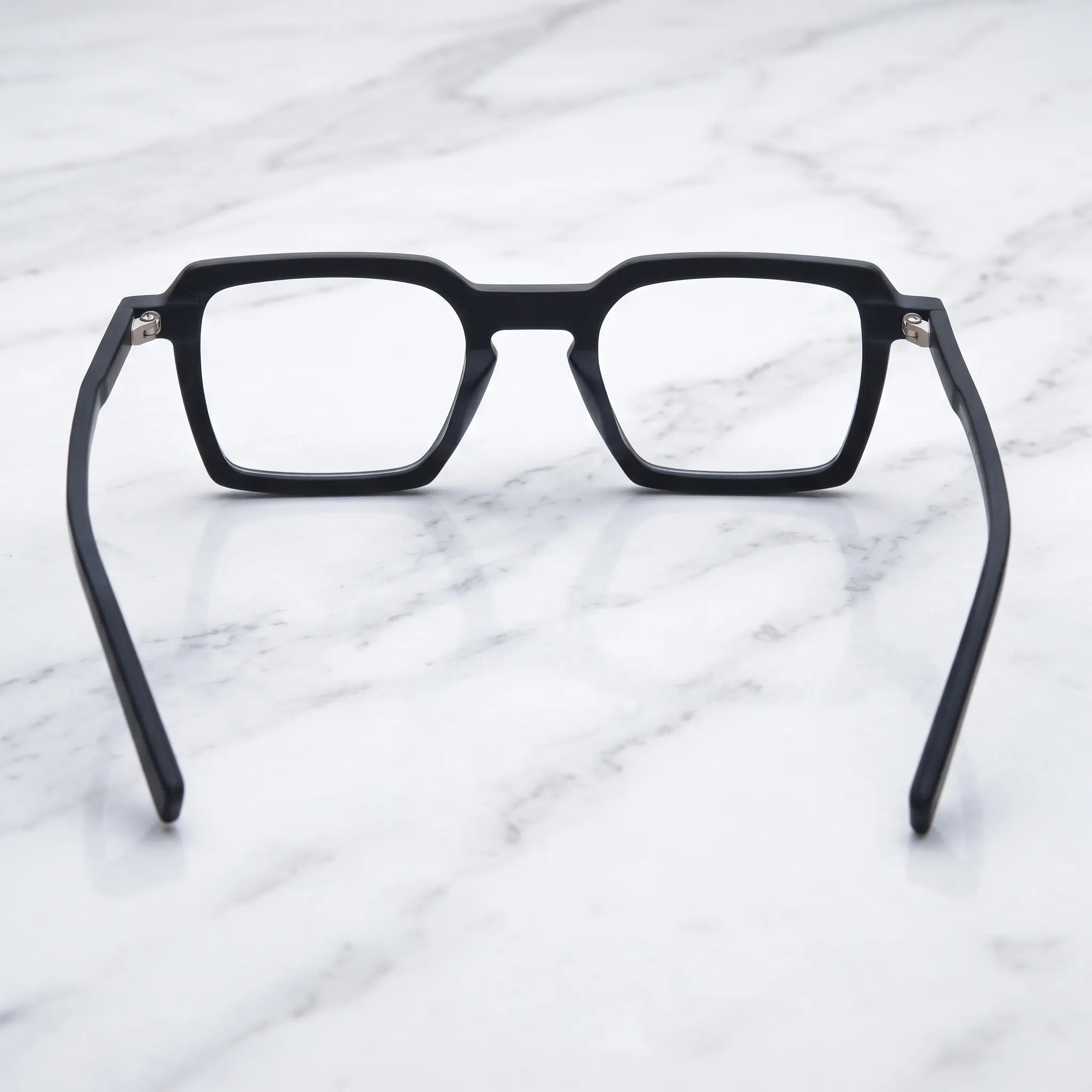 Barledear Matte Onyx eyeglasses back view showing the full-rim structure and molded acetate nose pads