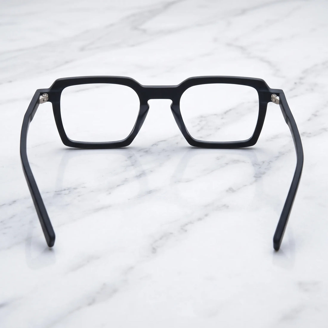 Barledear Matte Onyx eyeglasses back view showing the full-rim structure and molded acetate nose pads