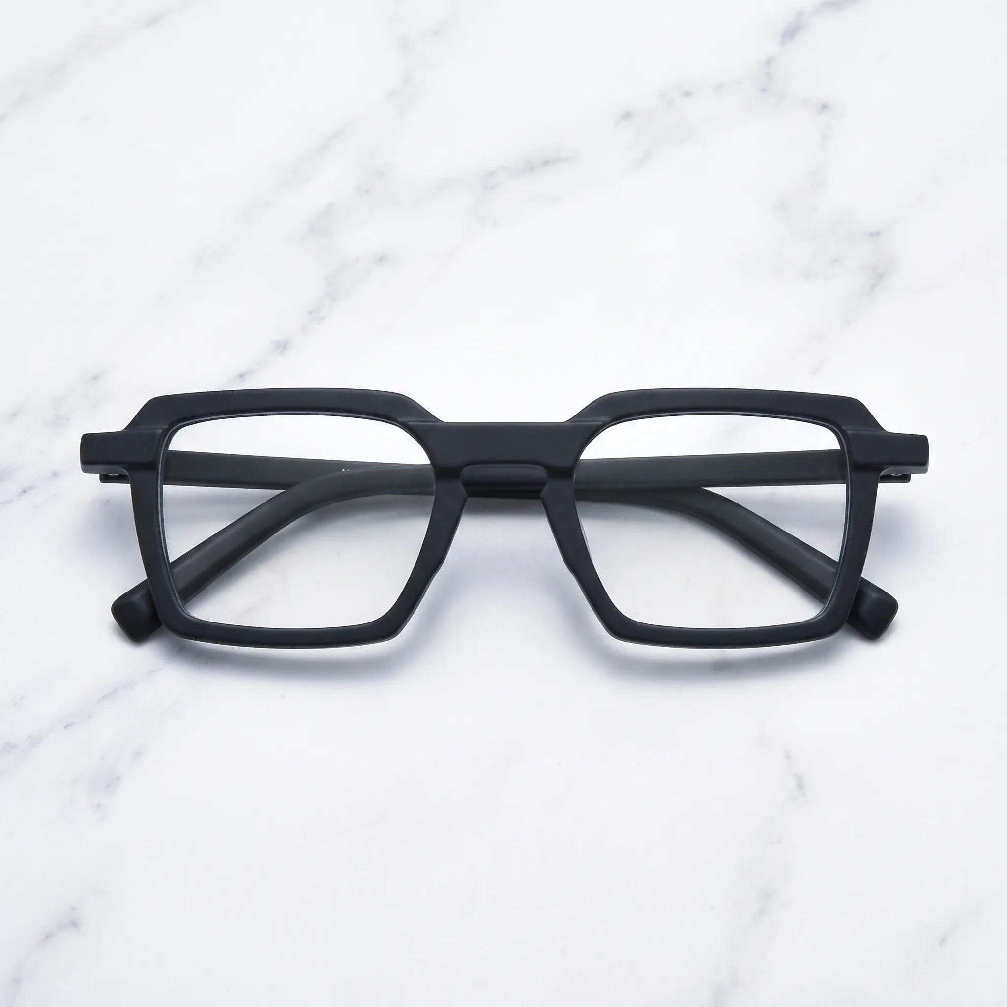Barledear Matte Onyx eyeglasses folded display showing the solid black frame and temples