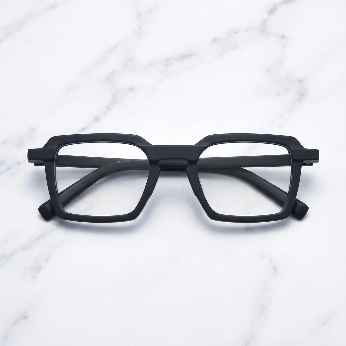 Barledear Matte Onyx eyeglasses folded display showing the solid black frame and temples