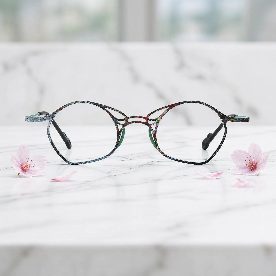 Barledear Meadow Mosaic Green eyeglasses shown in a clean lifestyle front view
