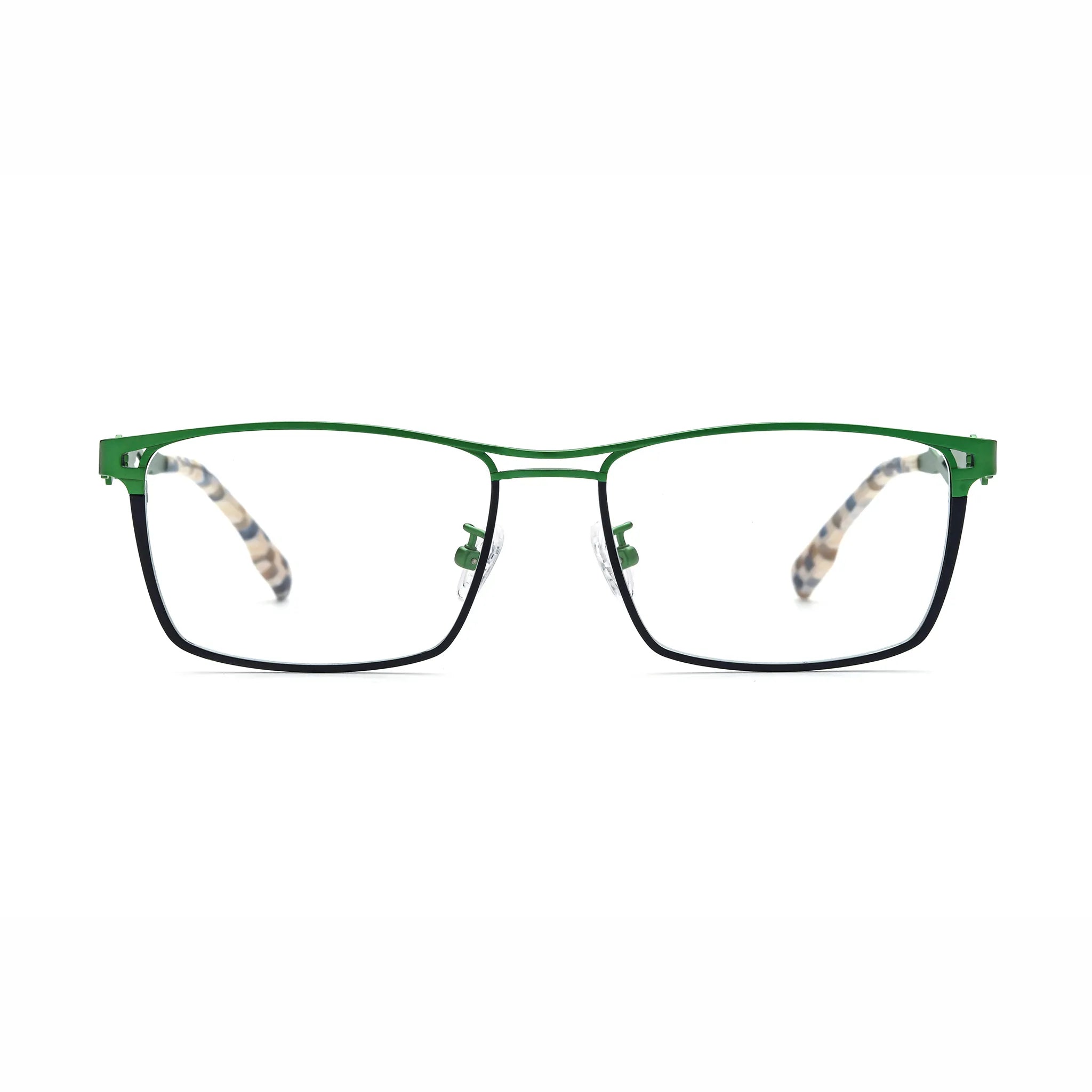 Barledear Meadow Navy Blue eyeglasses front view with lightweight pure titanium square frame and colorful temple accents