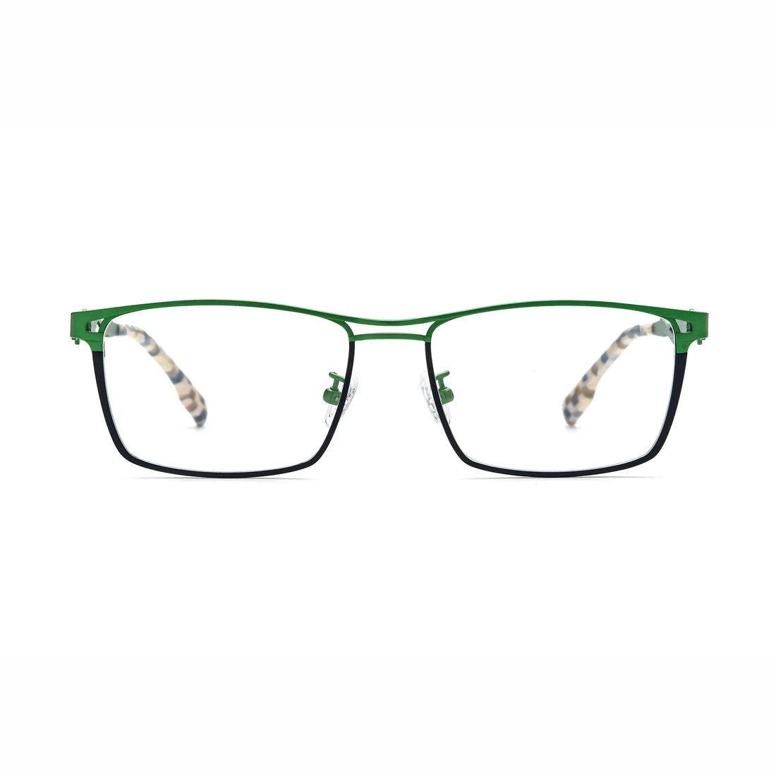 Barledear Meadow Navy Blue eyeglasses front view with lightweight pure titanium square frame and colorful temple accents